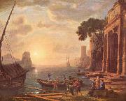 Claude Lorrain Hafen beim Sonnenuntergang oil